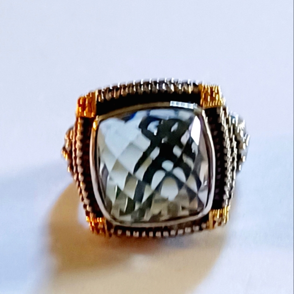 Gabriel & Co Lime Green 4 Corner 18K & Diamonds Ring 5.25